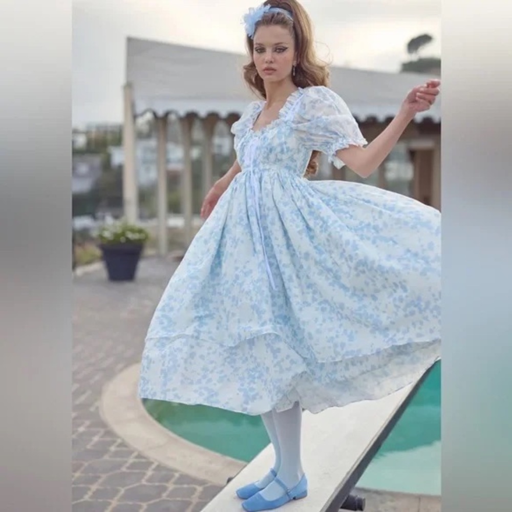Selkie Blue Floral Midi Dress